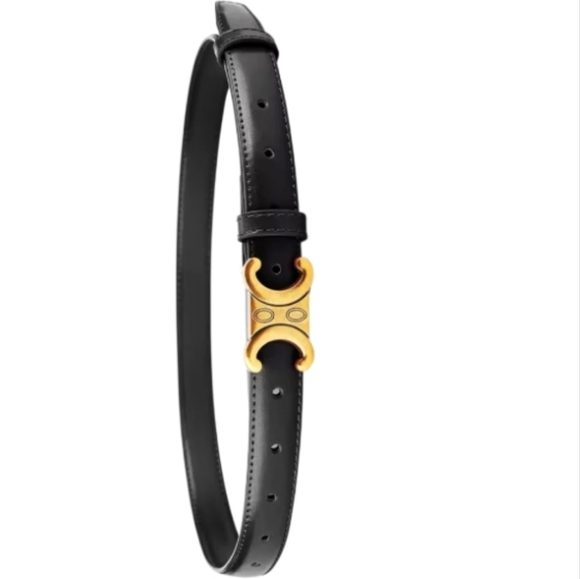 New Black Leather Belt With Gold Tone Hardware • NWOT main image 9